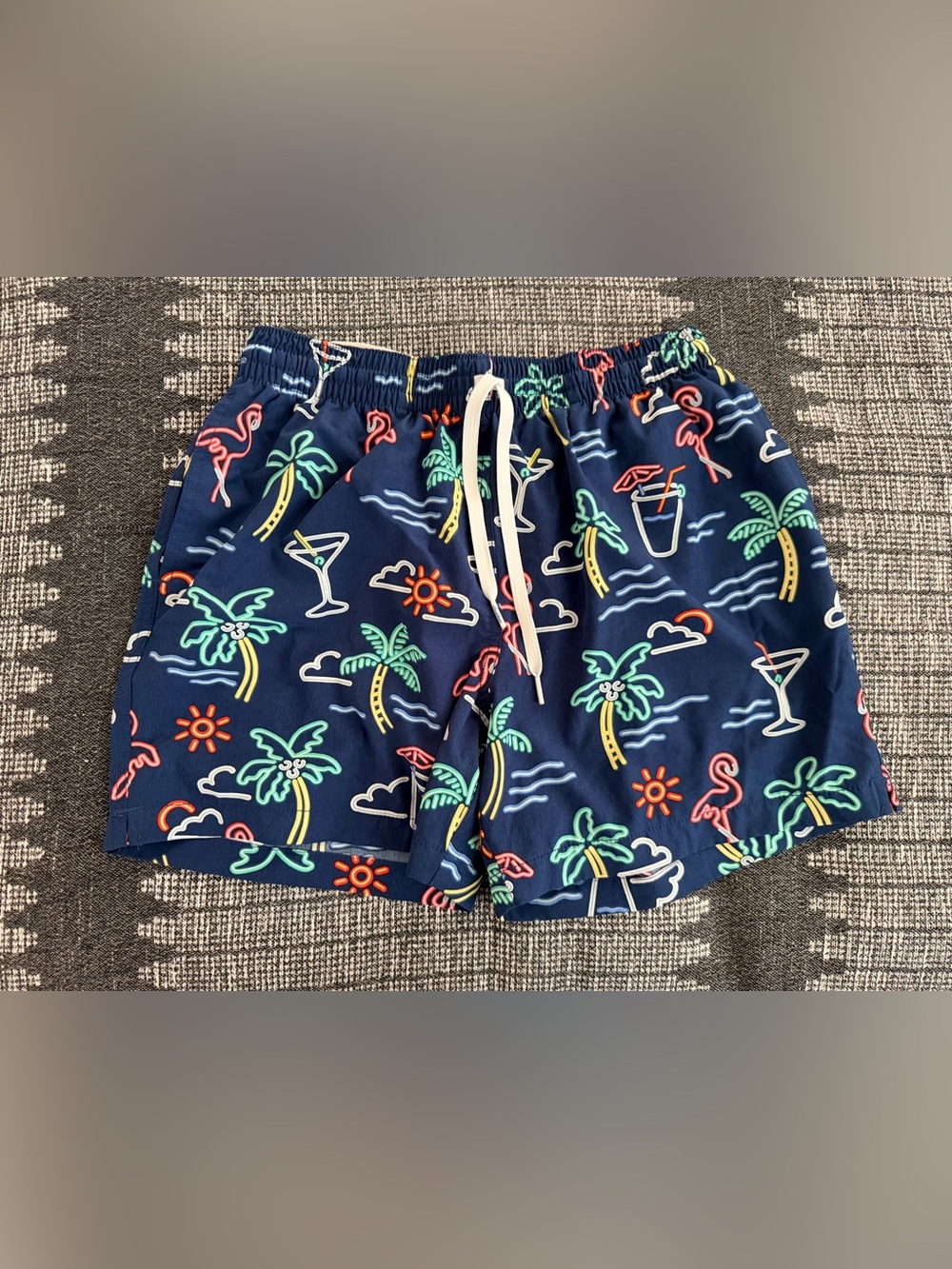 chubbies Navy Tropical Neon Print Swim Shorts
